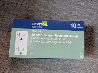 New 10-pack of white 20amp Tamper-Resistant Outlets