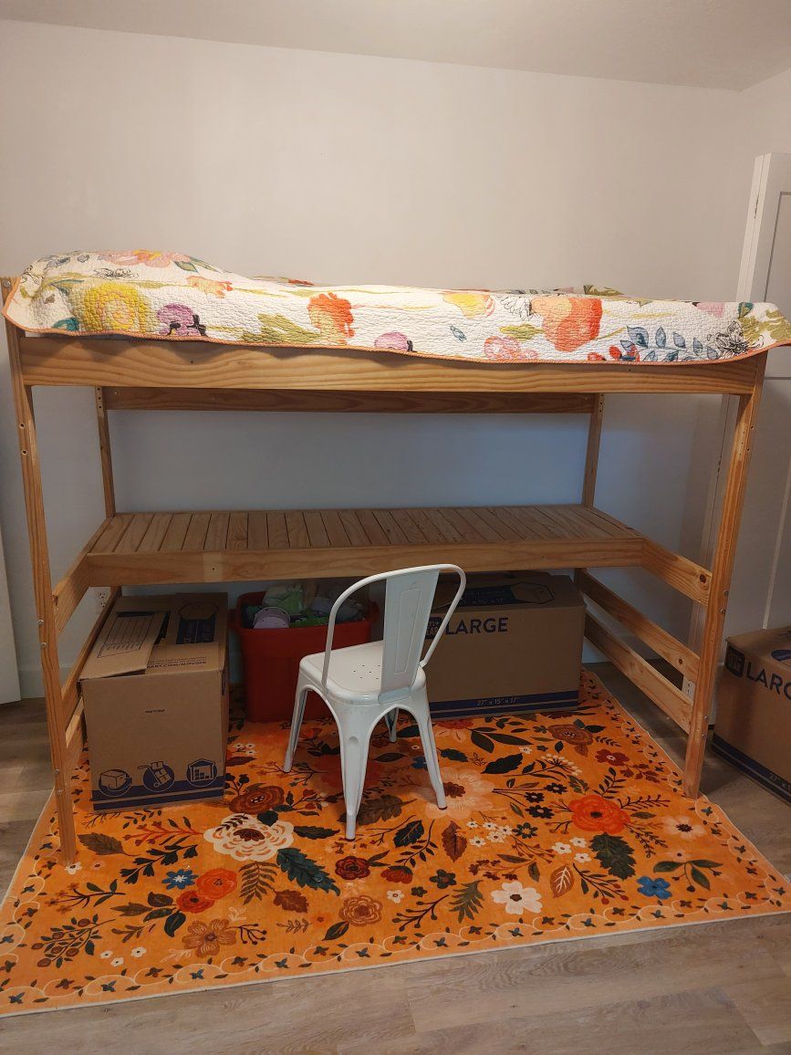 Natural Wood Loft Bed Frame - Twin Size, Space-Saving Design