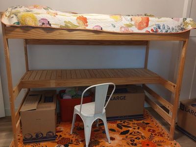 Natural Wood Loft Bed Frame - Twin Size, Space-Saving Design