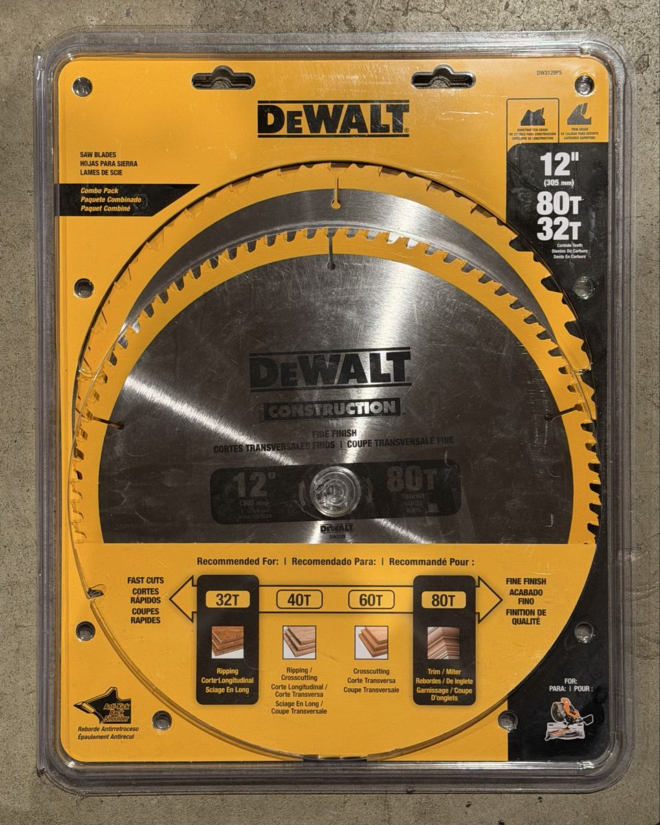 DEWALT 12-in 80T and 12-in 32T Thin Kerf Saw Blade Combo DW3128P5 Brand New, Never Opened