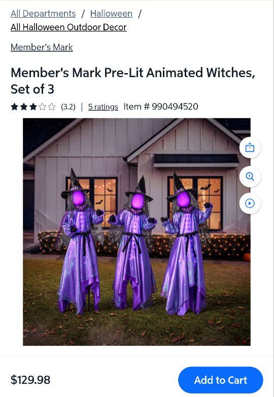 Pre-Lit Animated Witches Set of 3 Outdoor Decor New in box