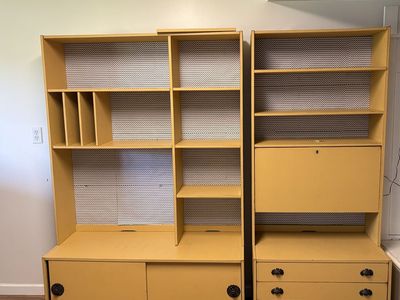 Vintage Mid-Century Modern Yellow Bookcase Hutch Desk Storage Combo