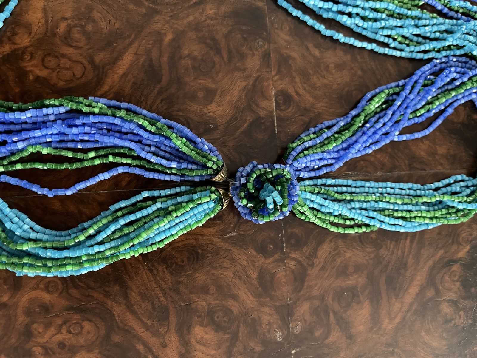 Stunning Blue and Green Glass Beaded Necklace - Vintage 1950's - Excellent Condition