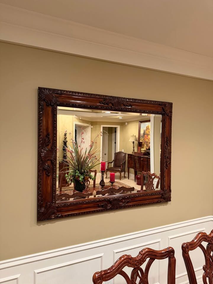 Large Ornate Solid Wood Wall Mirror – Hand-Carved Frame