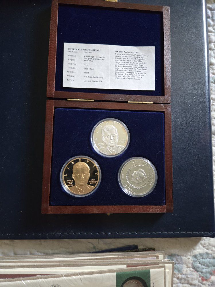 JFK 50th Anniversary Commemorative Coin Set - 24K Gold & Platinum Plated, 2013 Issue, Proof Quality