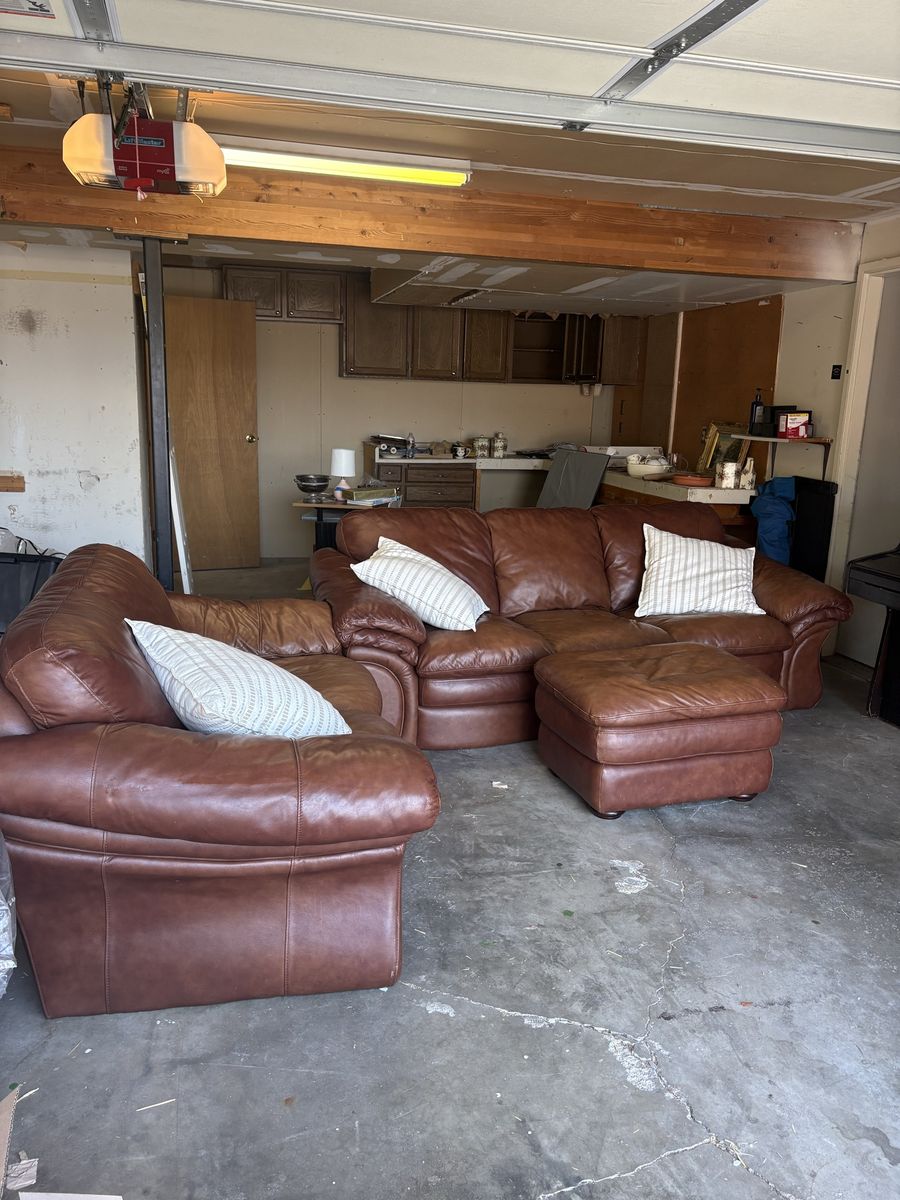 Used Leather Sofa, Loveseat & Ottoman Set - Brown, Good Condition