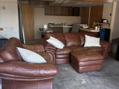 Used Leather Sofa, Loveseat & Ottoman Set - Brown, Good Condition