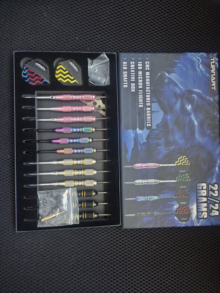TURNART Professional Steel Tip Darts Set - 12 Pack, 22/24 Grams, Aluminum Shafts, CNC Barrels