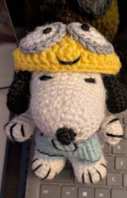 Handmade Crochet Snoopy Amigurumi Toy in Overalls