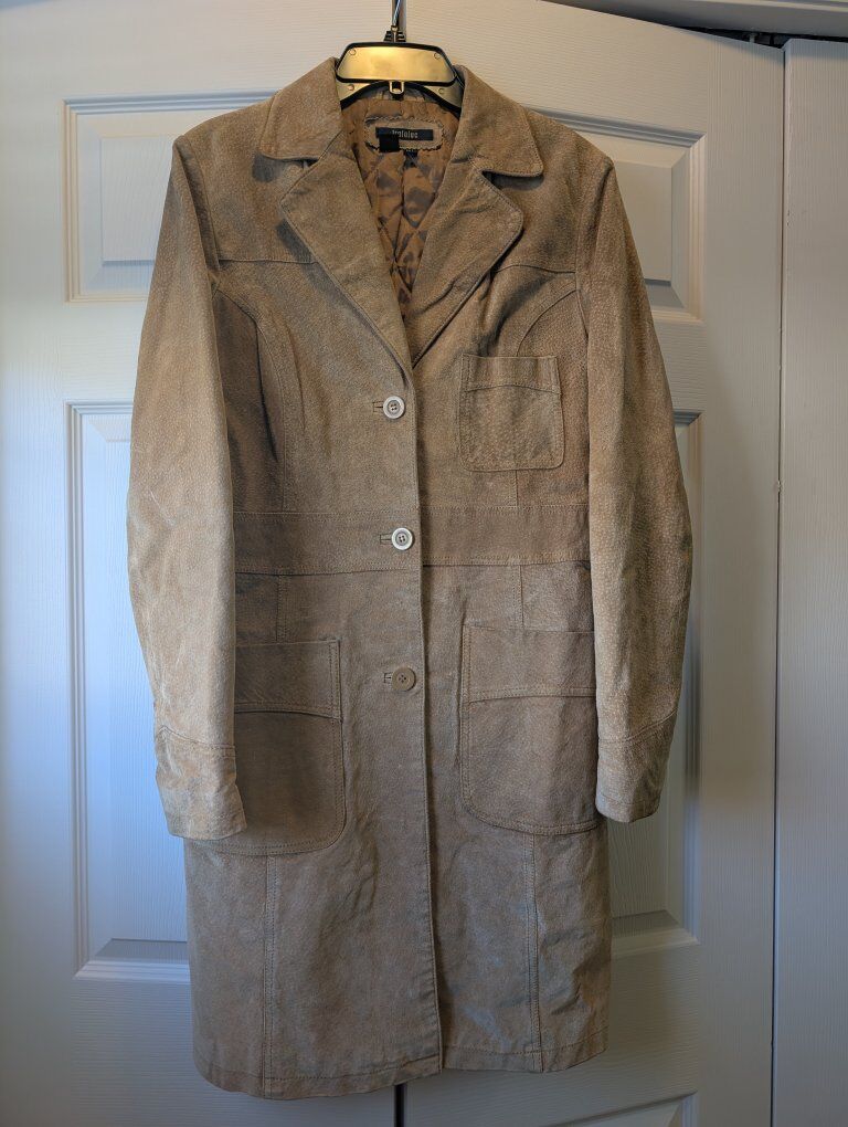 European Suede Knee Length Coat, Size L