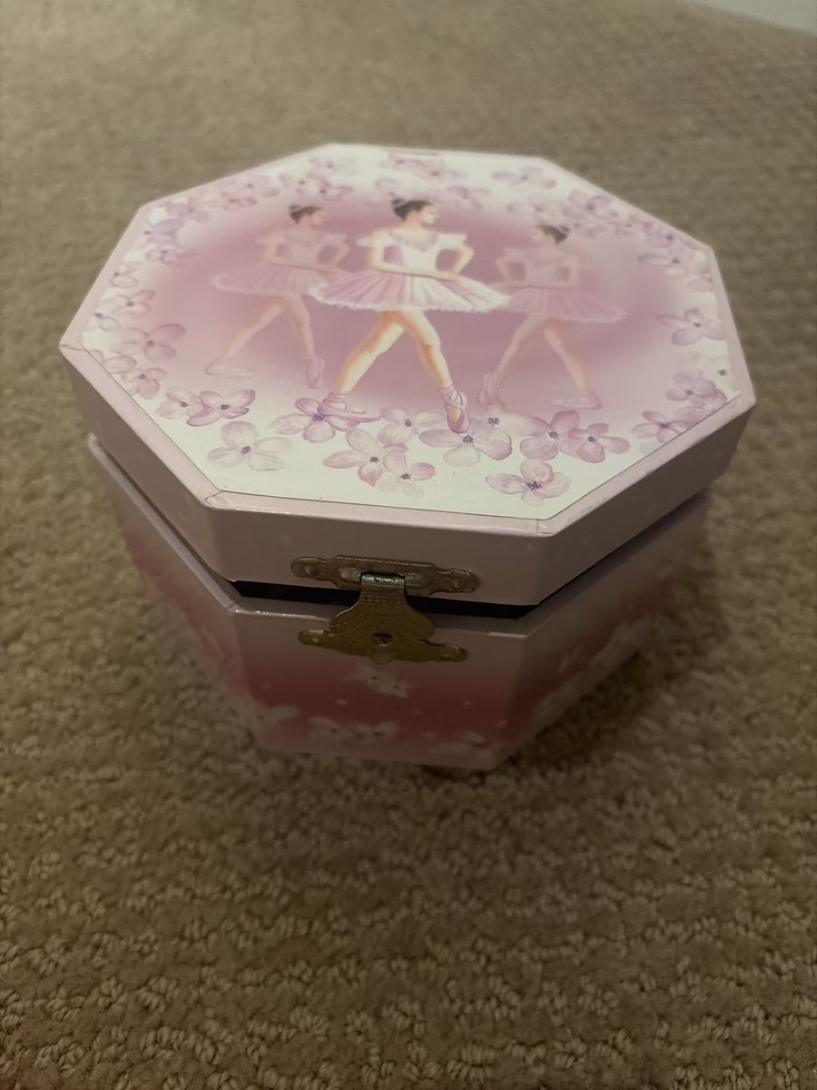 Pink Ballerina Musical Jewelry Box with Mirror and Ring Rolls