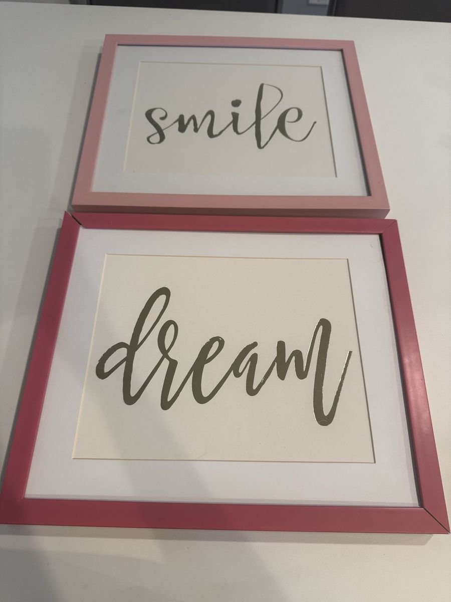 Set of 2 Framed Wall Art Prints - Smile and Dream with Pink Frames