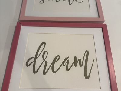Set of 2 Framed Wall Art Prints - Smile and Dream with Pink Frames