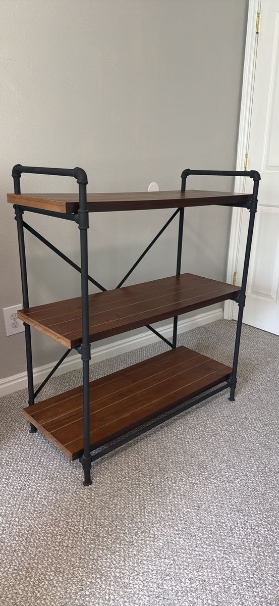 Industrial 3-Tier Wood and Black Pipe Bookshelf