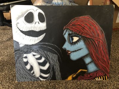 Hand-Painted Jack Skellington & Sally Nightmare Before Christmas Art