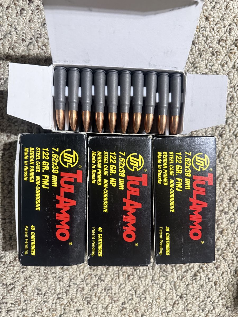 TulAmmo 7.62x39mm Ammunition Boxes (122 Grain FMJ & HP)