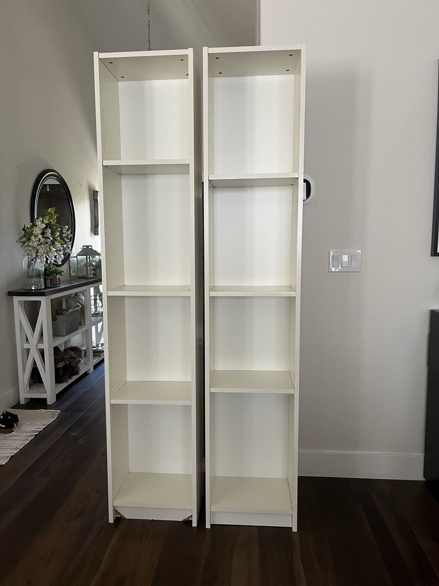 IKEA BILLY Bookcases, White, Pair (2) - Adjustable Shelves 80” tall- 13” wide