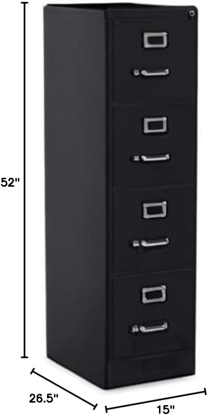 Hirsch Black 4-Drawer Vertical Filing Cabinet - 52" H x 15" W x 26.5" D