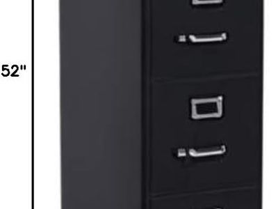 Hirsch Black 4-Drawer Vertical Filing Cabinet - 52" H x 15" W x 26.5" D