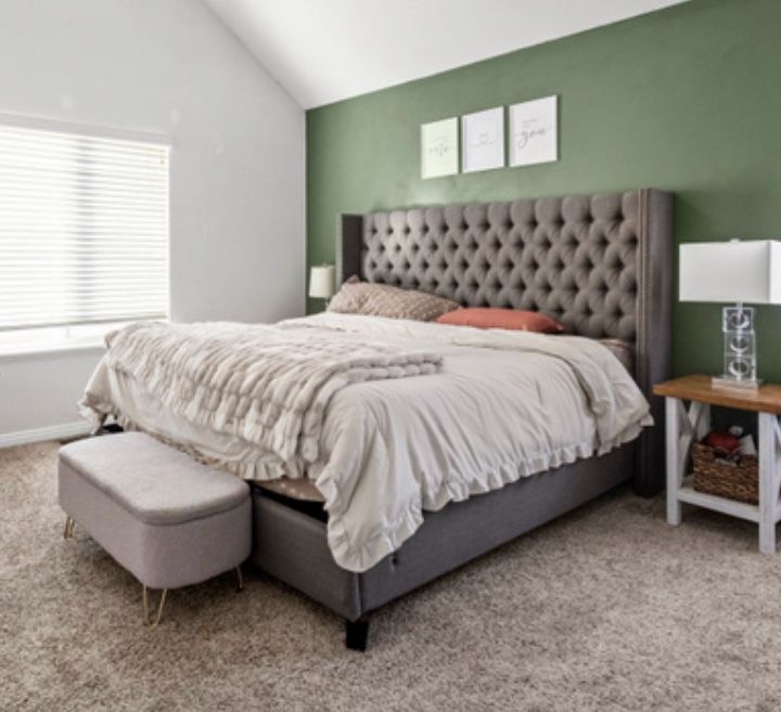 King Upholstered Bed Frame w/ Tufted Headboard