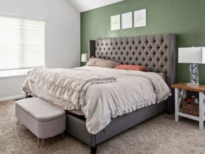 King Upholstered Bed Frame w/ Tufted Headboard