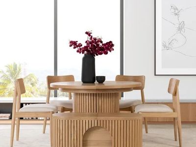 Transformer 6 Piece Dining Set - Extendable Round Table with Bench and 4 Chairs 1933192 #106457
