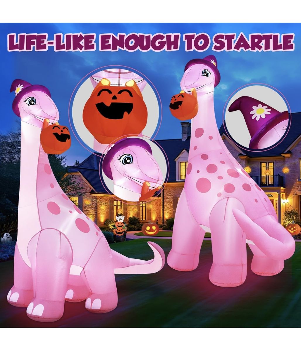 Halloween 12Ft Pumpkin PINK DINOSAUR Inflatable Blow Up Candy Pumpkin Home Decor Decoration Yard Prop
