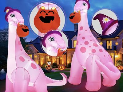 Halloween 12Ft Pumpkin PINK DINOSAUR Inflatable Blow Up Candy Pumpkin Home Decor Decoration Yard Prop