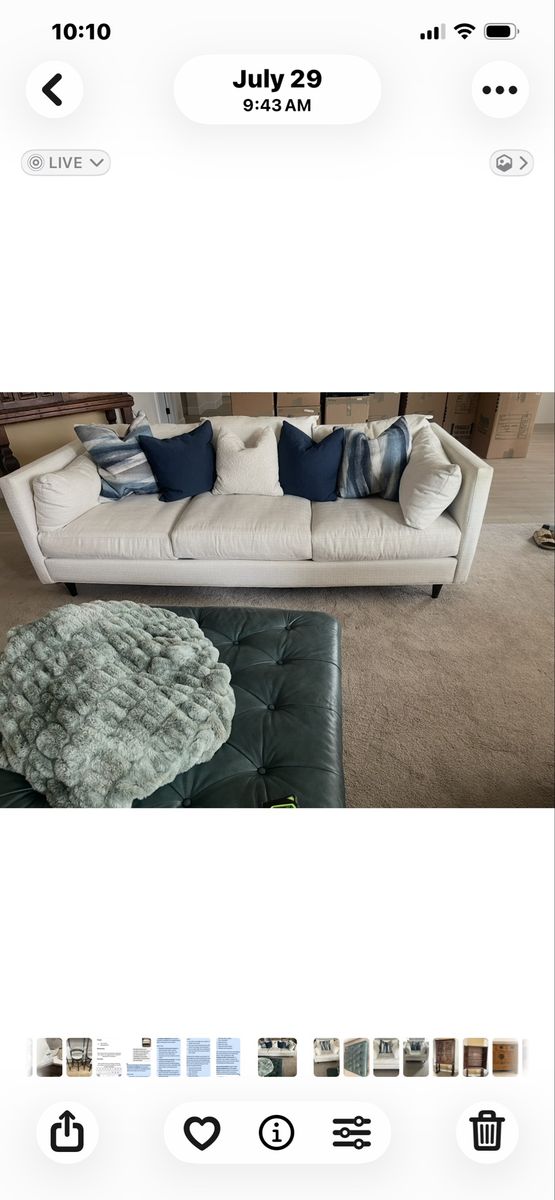 Modern Fabric Sofa - Off-White/Cream with Accent Pillows