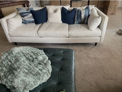 Modern Fabric Sofa - Off-White/Cream with Accent Pillows