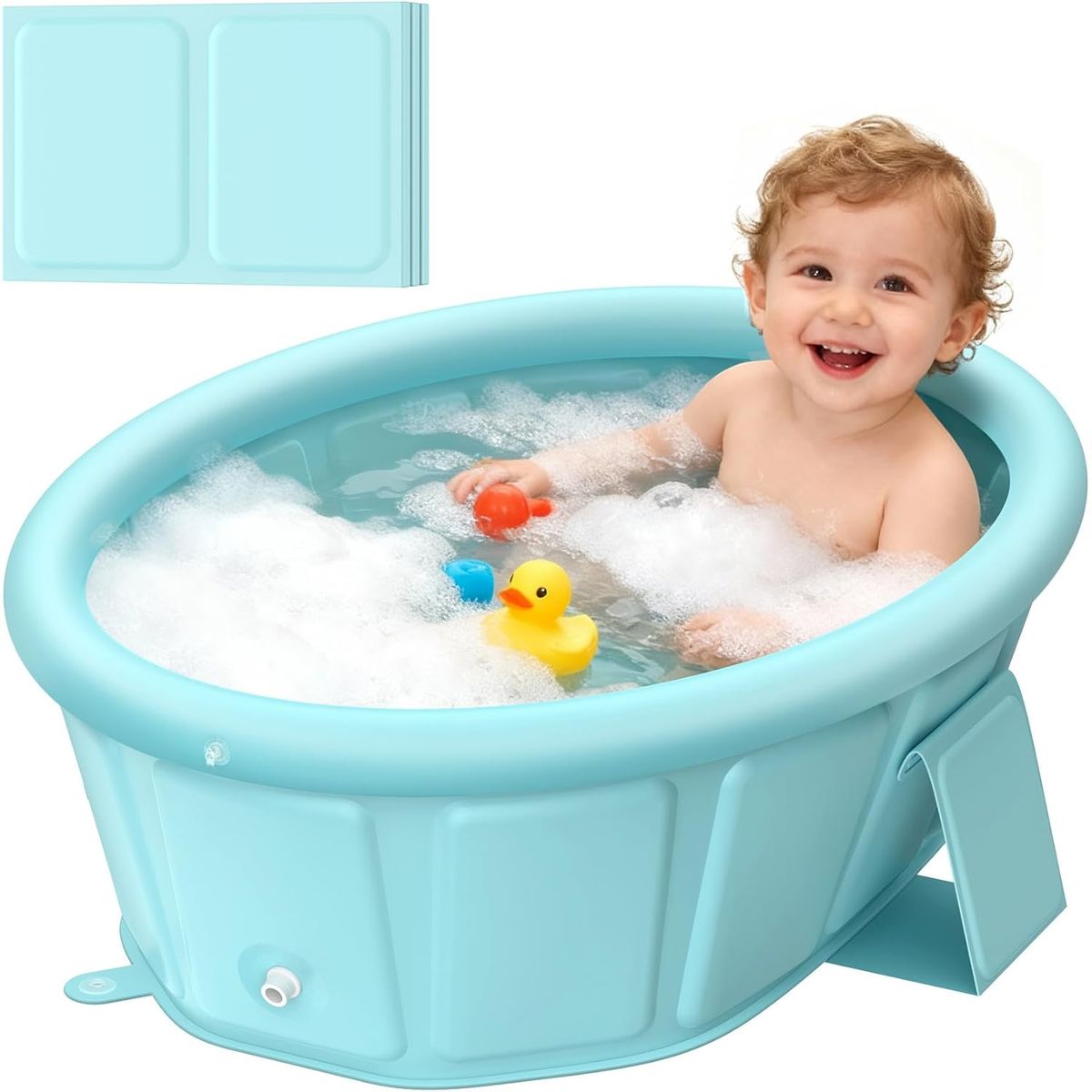 NEW Baby Bathtub with Inflatable Top Edge, Extra Stable, Collapsible & Portable, No Tilt Design for 12M-6Y Toddler