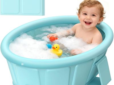 NEW Baby Bathtub with Inflatable Top Edge, Extra Stable, Collapsible & Portable, No Tilt Design for 12M-6Y Toddler