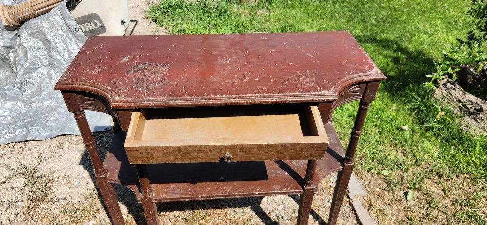 Vintage Wooden Console Side Table with Bottom Shelf - Refinishing Project