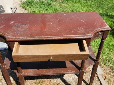 Vintage Wooden Console Side Table with Bottom Shelf - Refinishing Project