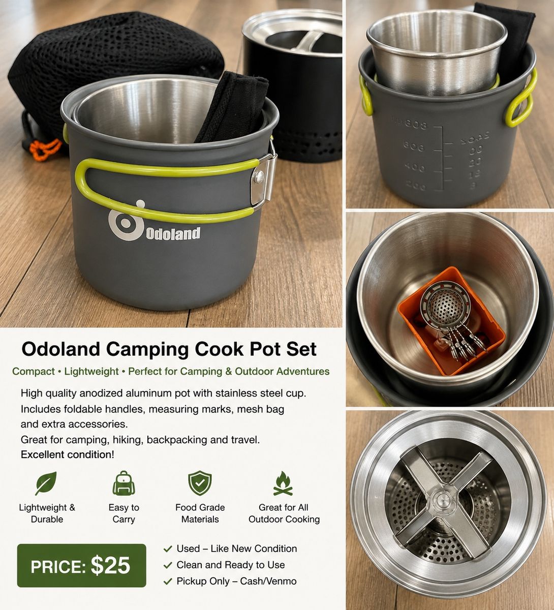 Odoland Camping Cookware Set with Pot, Cup, Stove Stand, and Accessories