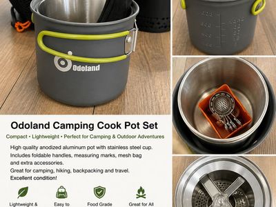 Odoland Camping Cookware Set with Pot, Cup, Stove Stand, and Accessories