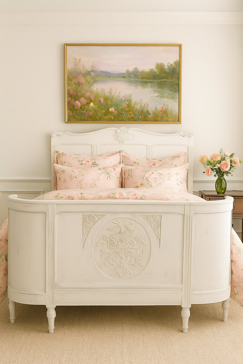 Parisian-Style Full Size White Bed Cottagecore Vintage Antique French Country Shabby Chic Girl's