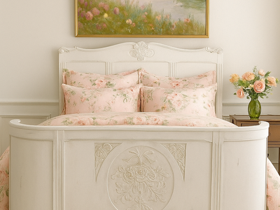 Parisian-Style Full Size White Bed Cottagecore Vintage Antique French Country Shabby Chic Girl's