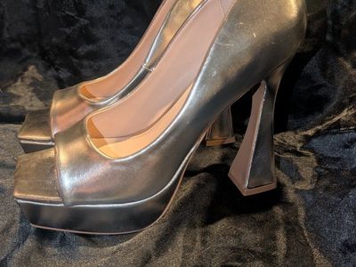 Qupid Silver Open Toe Platform High Heels