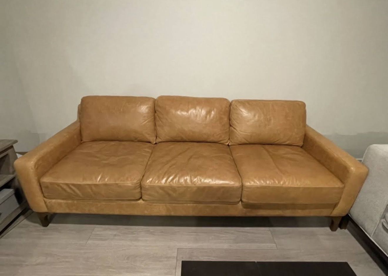 Cognac Leather Couch - 86" x 37" Sofa, Comfortable Design