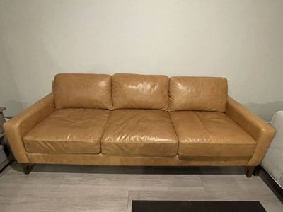Cognac Leather Couch - 86" x 37" Sofa, Comfortable Design