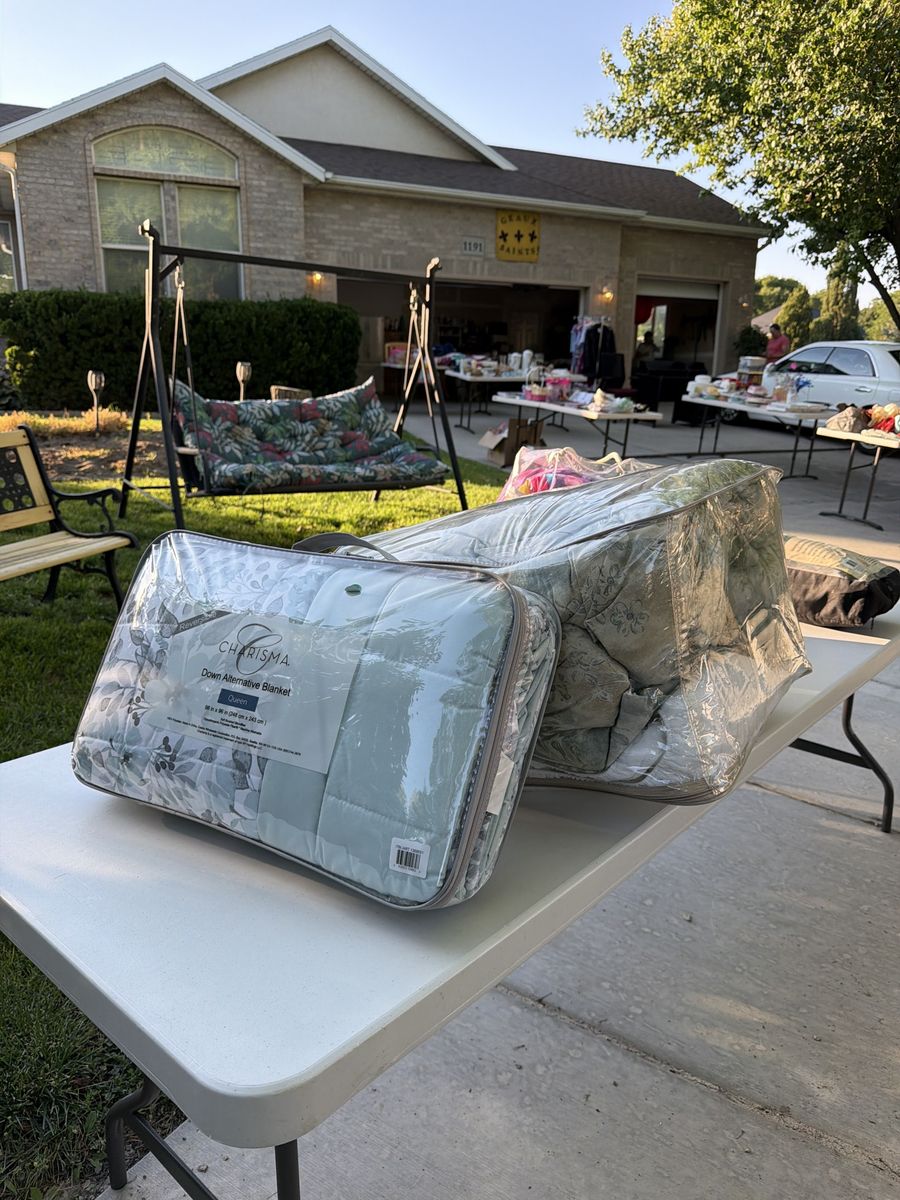 Garage Sale  8/1 8-12- Home items, Vintage Charisma Queen Down Alternative Blanket & Halloween Decor etc.