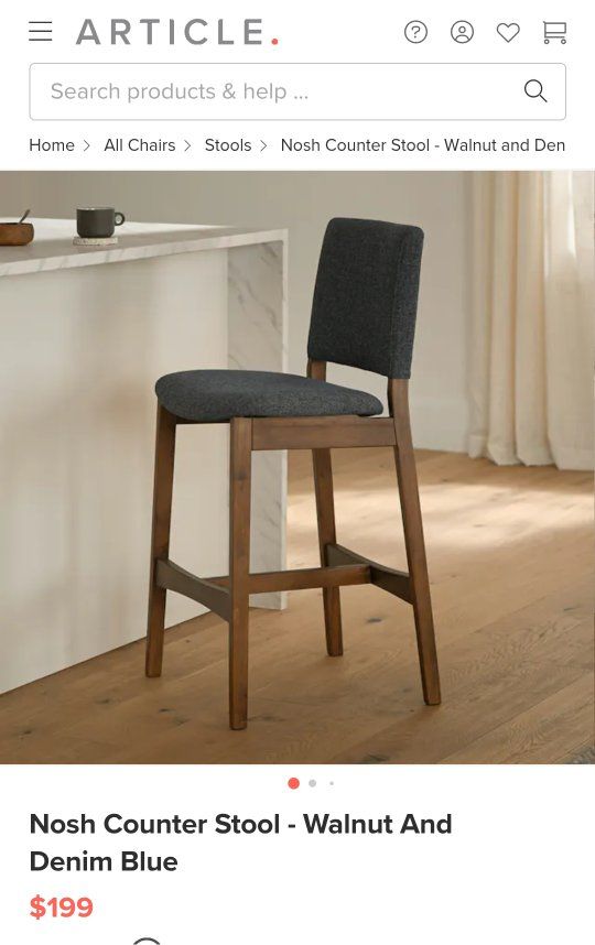 Article Nosh Counter Stools Set of 2 - Walnut & Denim Blue Mid-Century