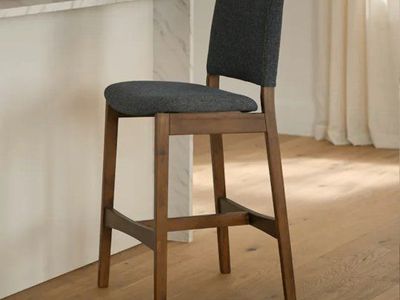 Article Nosh Counter Stools Set of 2 - Walnut & Denim Blue Mid-Century