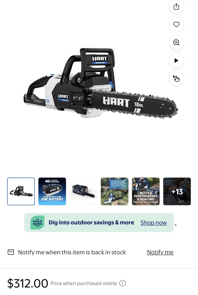 Hart 16 Inch Brushless Electric Chainsaw - 40V 16"