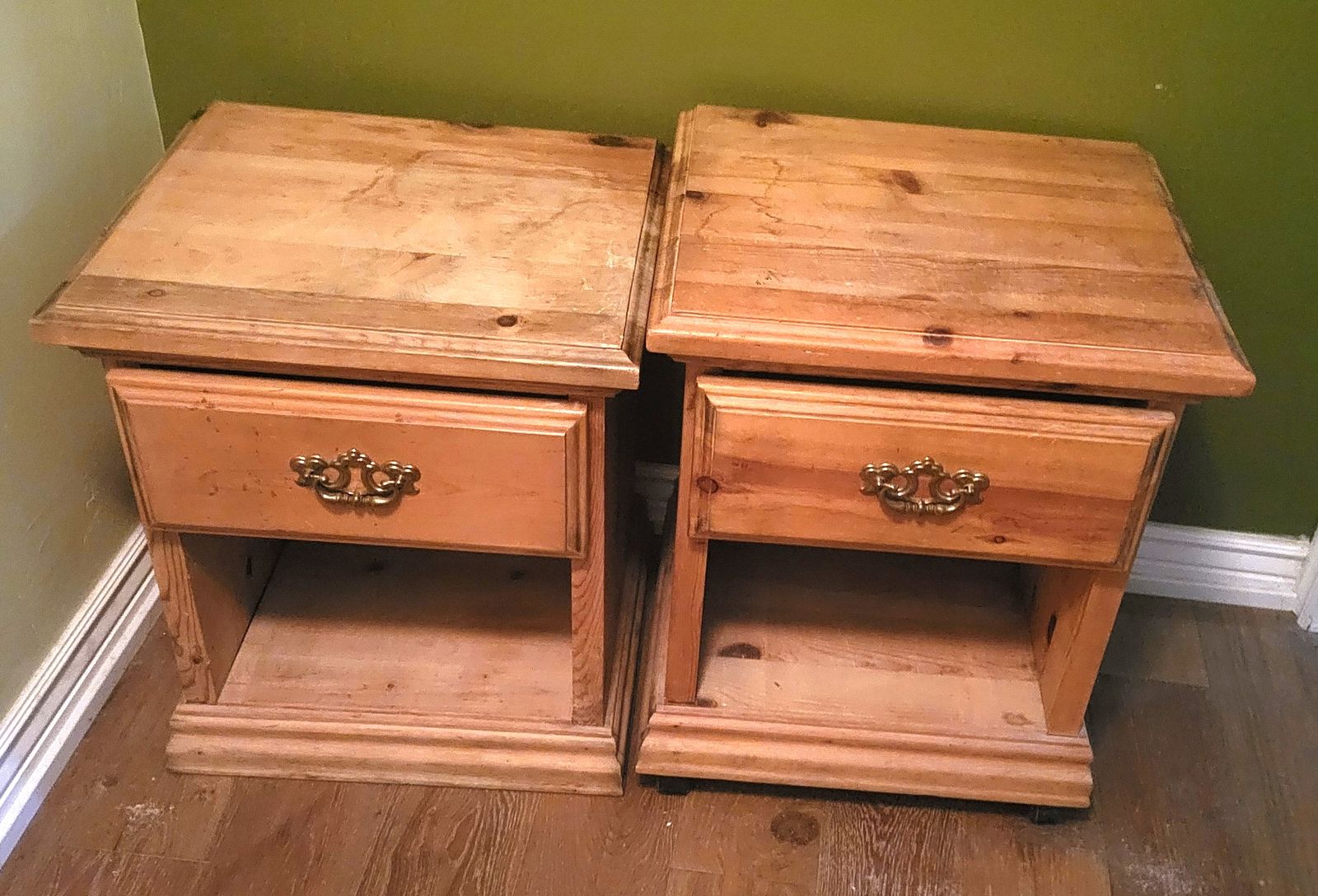 Pair of Solid Wood Nightstands - Unstained Finish, 1 Drawer, 1 Shelf, Optional Wheels