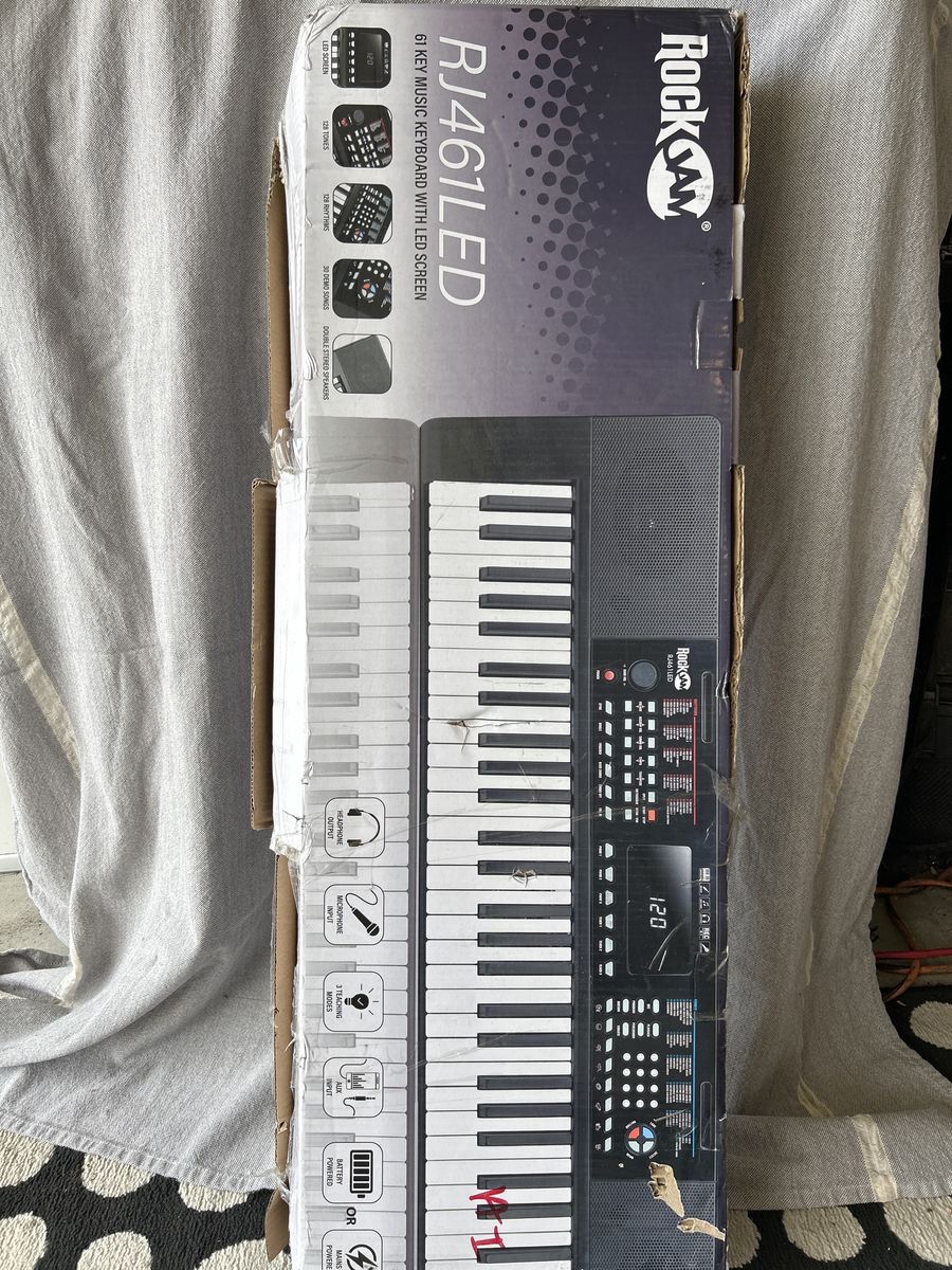 RockJam RJ461LED 61-Key Portable Digital Piano Keyboard with LED Screen & Speakers
