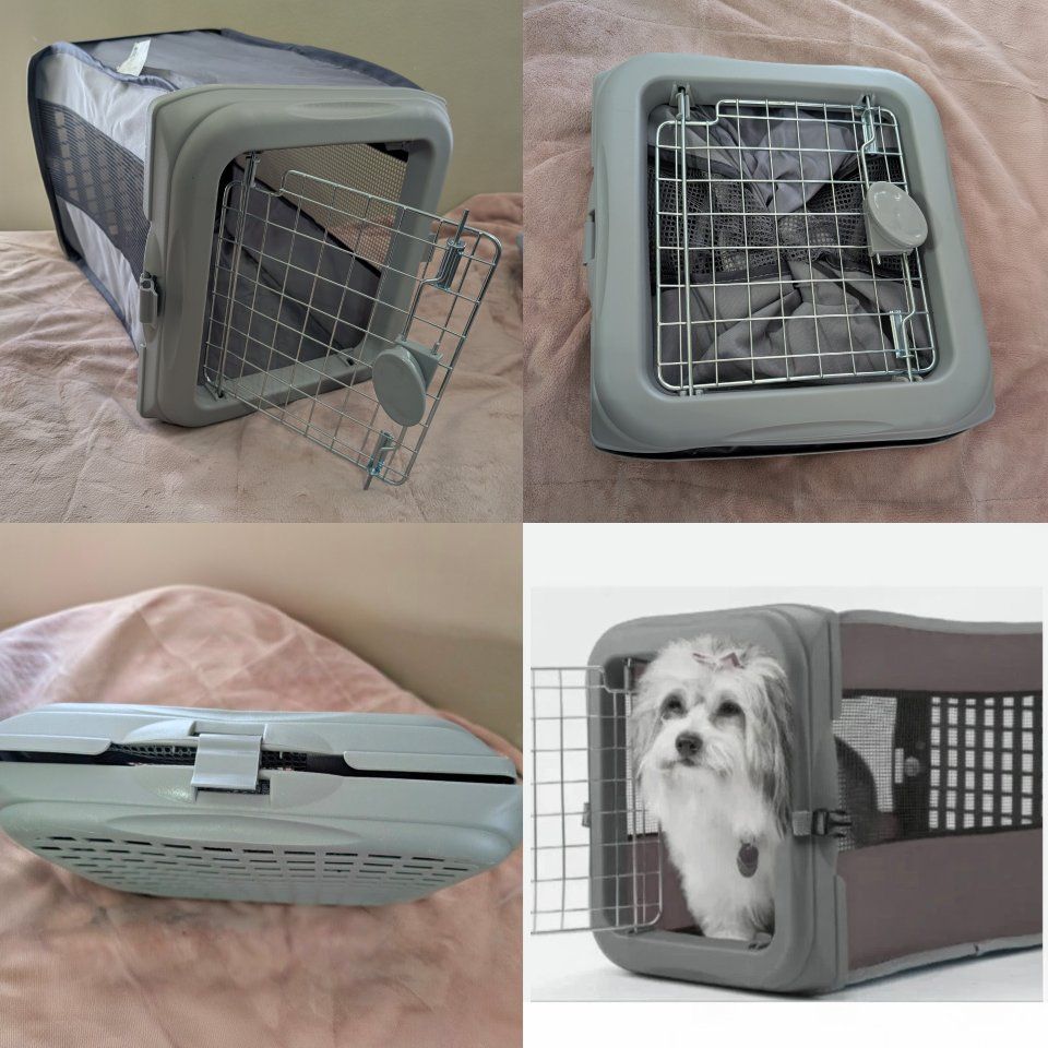 Pet Carrier for Small Dogs & Cats - Collapsible Travel Crate, Soft-Sided, Gray