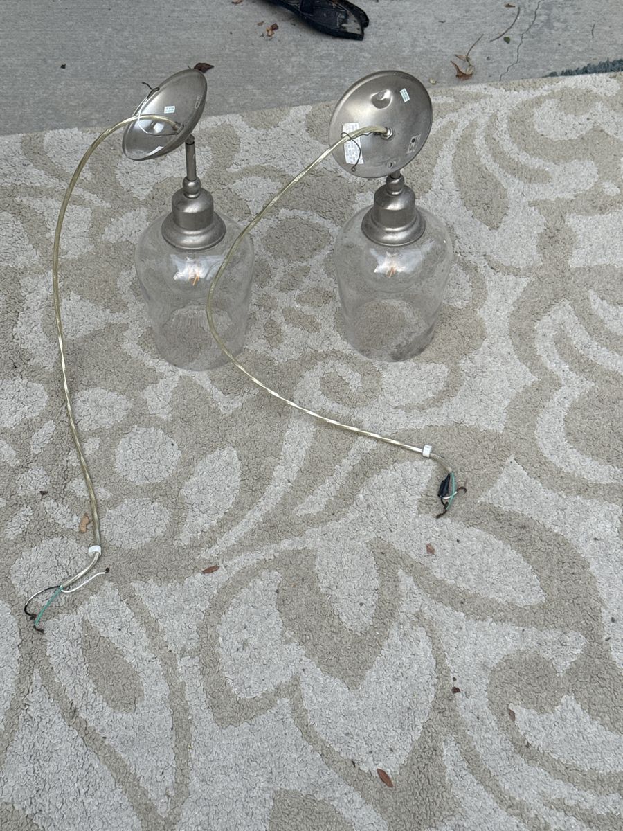 Pair of Brushed Nickel & Clear Glass Pendant Lights - Modern Farmhouse Style Sconces