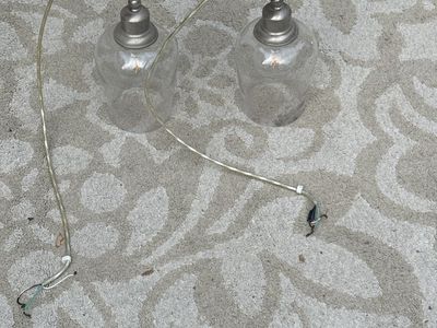 Pair of Brushed Nickel & Clear Glass Pendant Lights - Modern Farmhouse Style Sconces